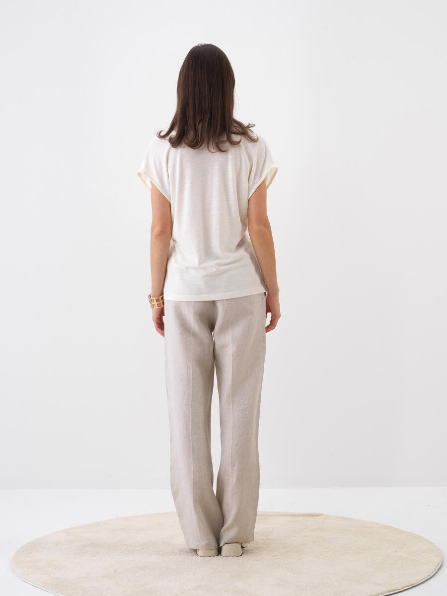 Naturel Keten Karışımlı Oversize Bluz - 5