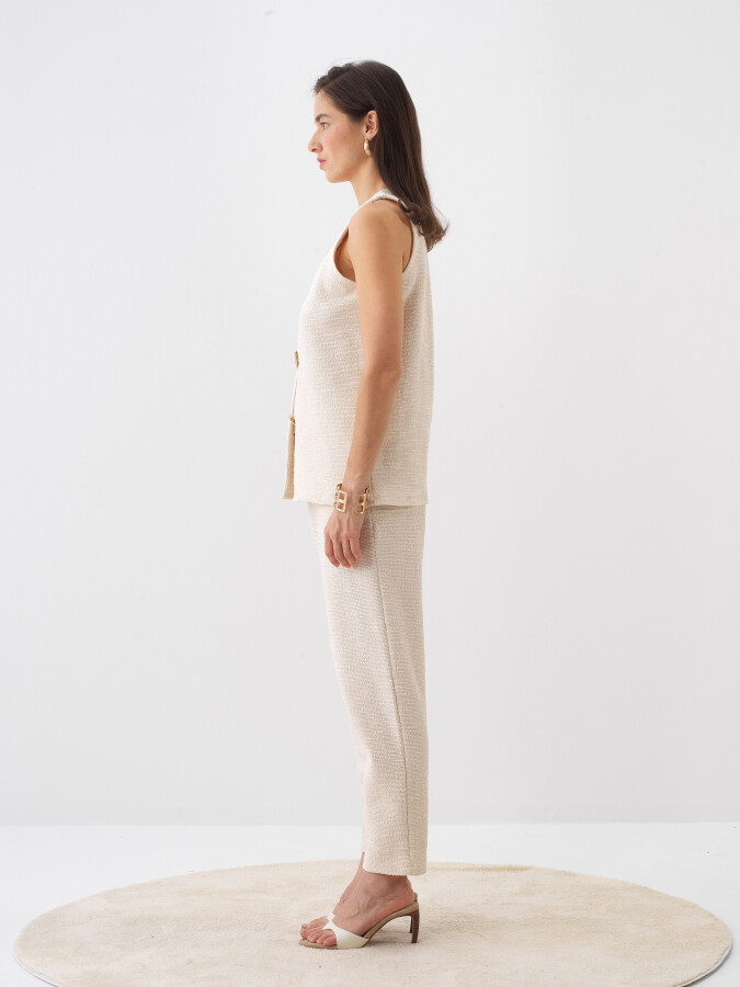 Naturel Pamuk Dokulu Oversize Bluz - 3