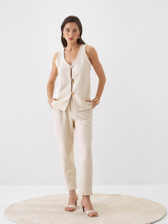 Naturel Pamuk Dokulu Oversize Bluz - 2