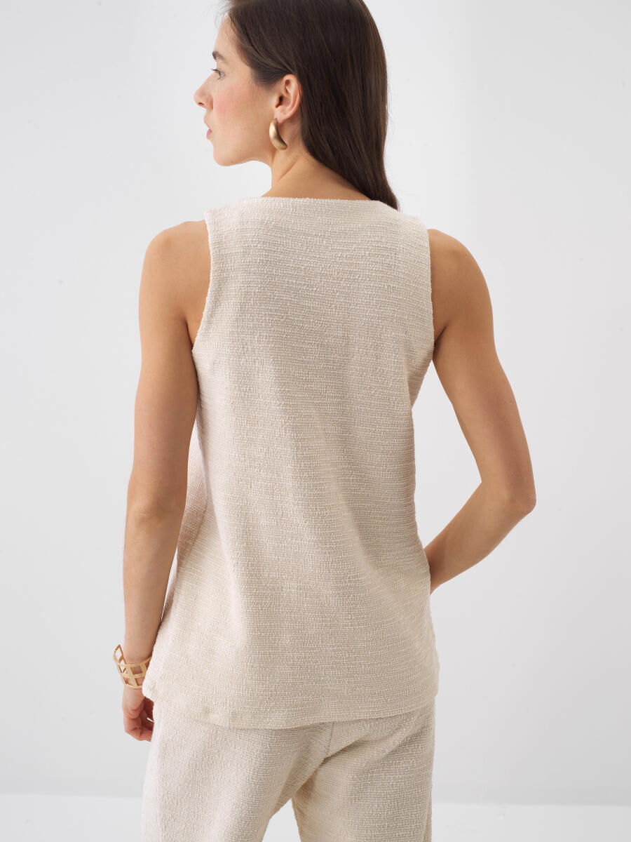 Naturel Pamuk Dokulu Oversize Bluz - 4