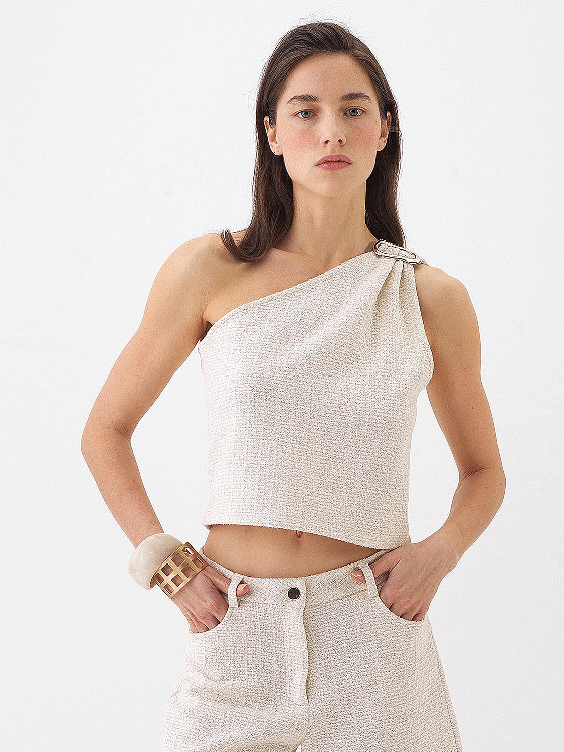 Naturel Keten Karışımlı Regular Fit Bluz - 1