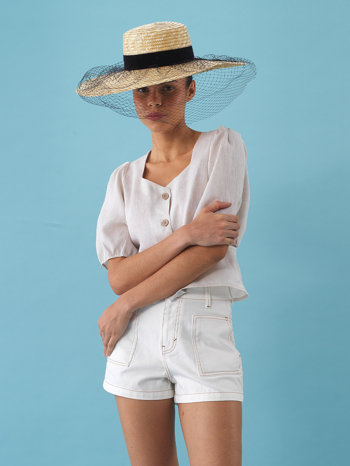 Naturel %100 Keten Regular Fit Bluz