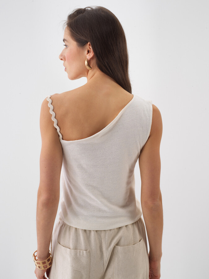 Naturel Keten Karışımlı Slim Fit Bluz - 4