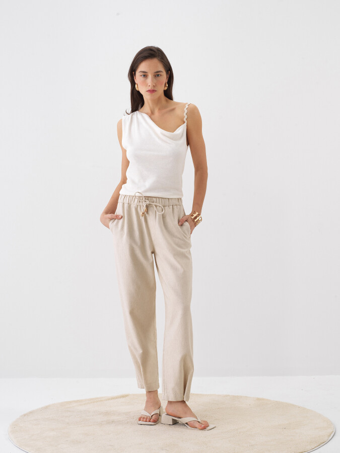 Naturel Keten Karışımlı Slim Fit Bluz - 2