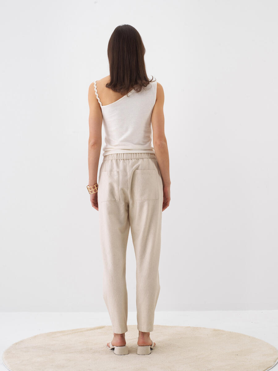 Naturel Keten Karışımlı Slim Fit Bluz - 5