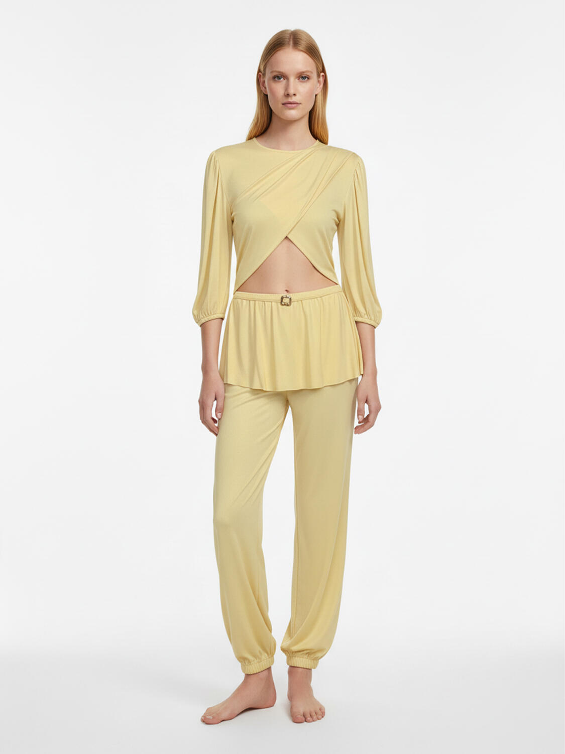 Sarı Doğal Dökümlü Oversize Bluz - 2