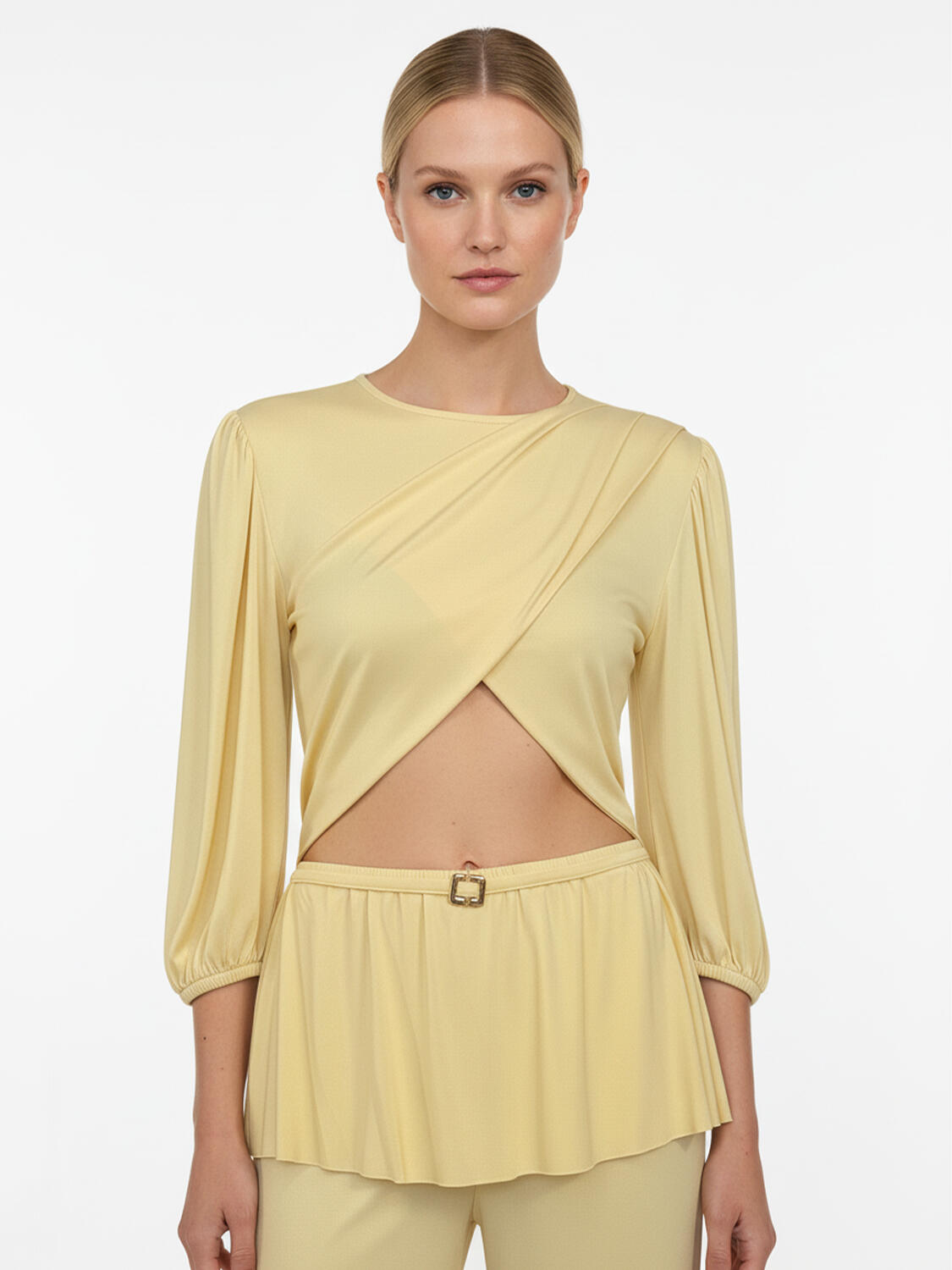 Sarı Doğal Dökümlü Oversize Bluz - 1