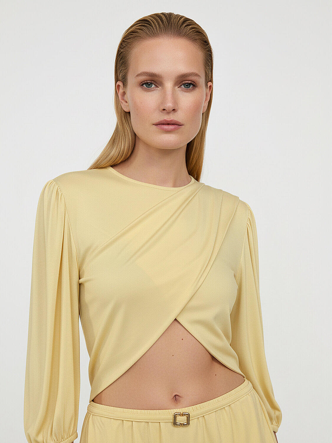 Sarı Doğal Dökümlü Oversize Bluz (3)