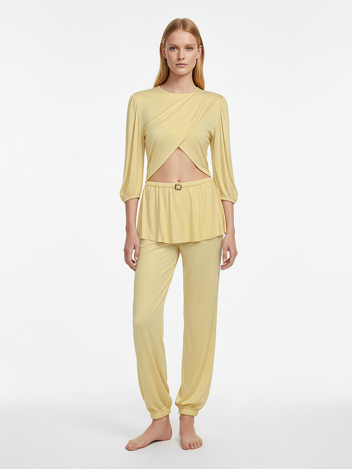 Sarı Doğal Dökümlü Oversize Bluz (2)