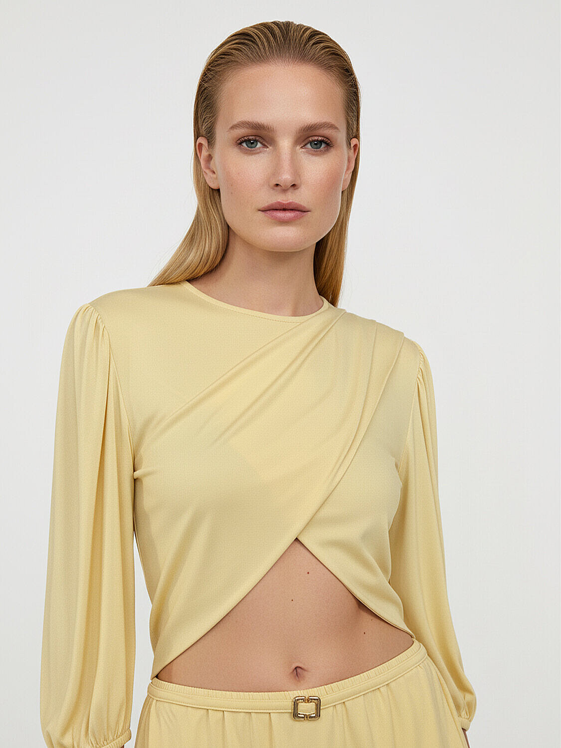 Sarı Doğal Dökümlü Oversize Bluz (3)