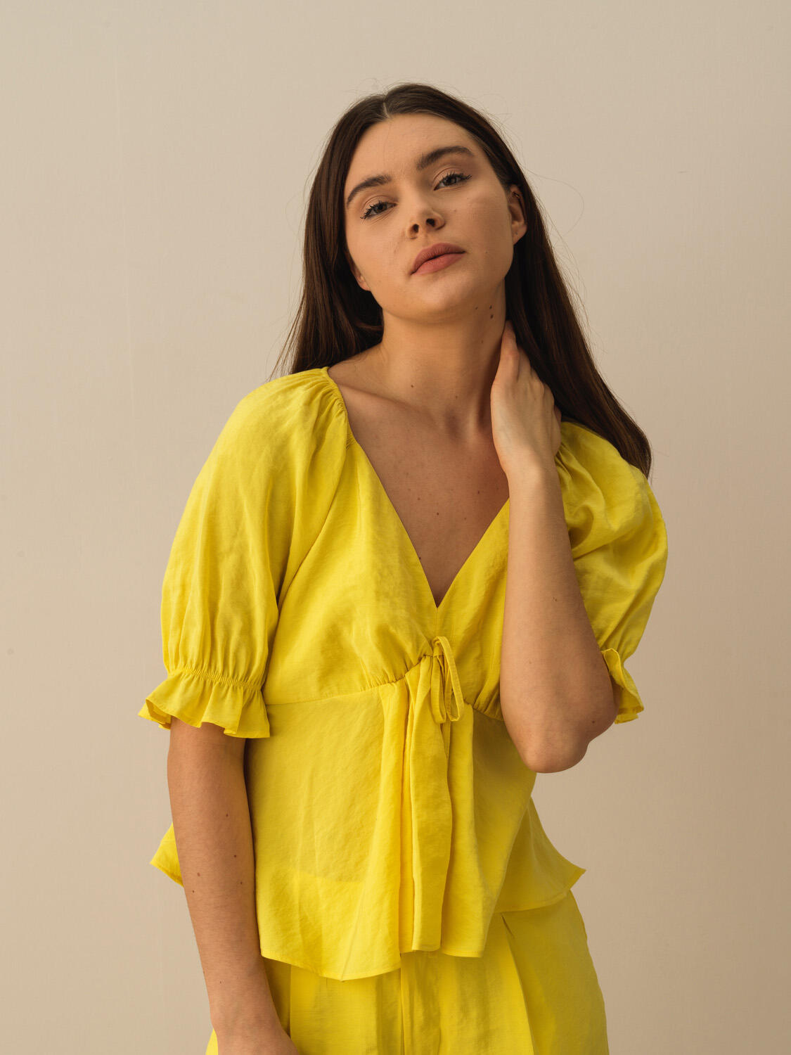 Sarı Modal Karışımlı Regular Fit Bluz