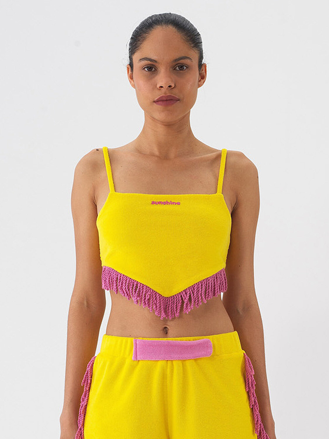 Sarı Pamuk Dokulu Slim Fit Bluz