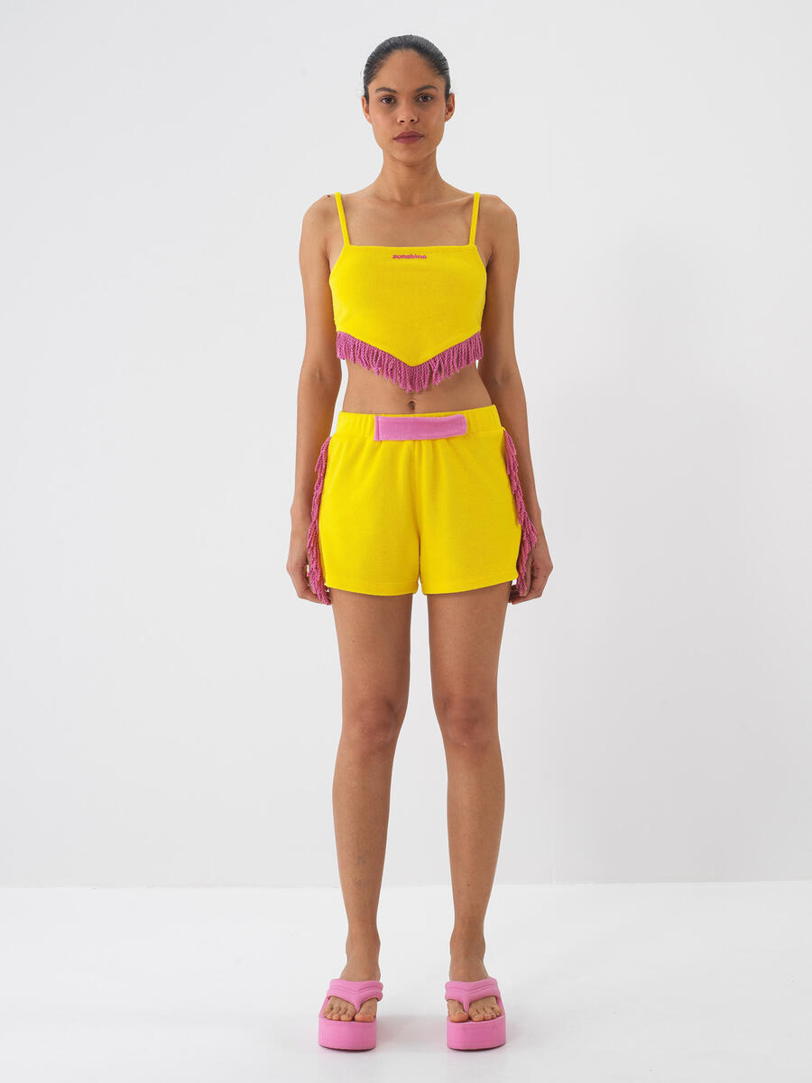 Sarı Pamuk Dokulu Slim Fit Bluz - 2