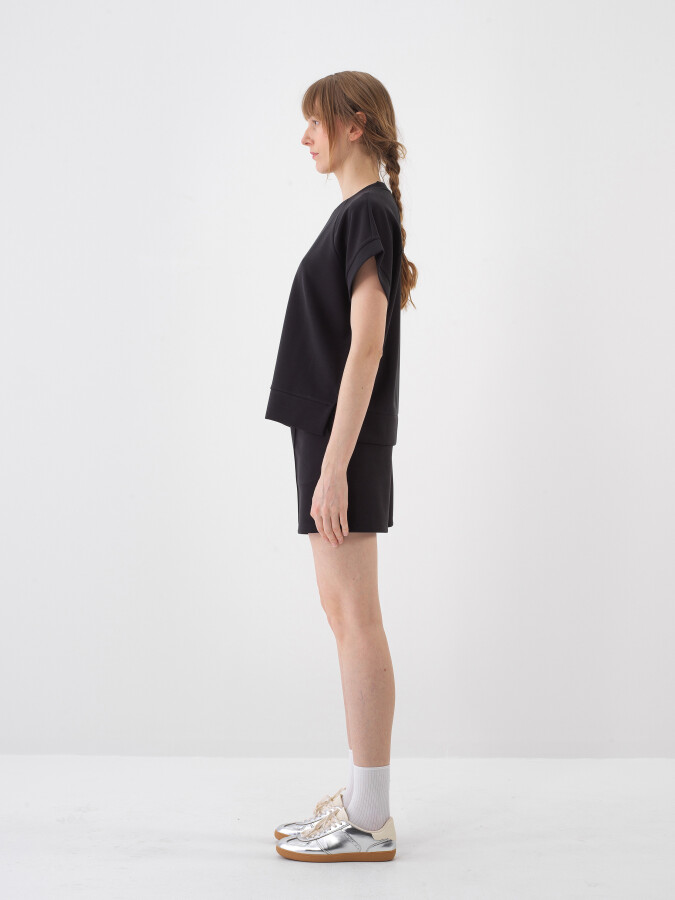 Siyah Modal Karışımlı Oversize Bluz - 3