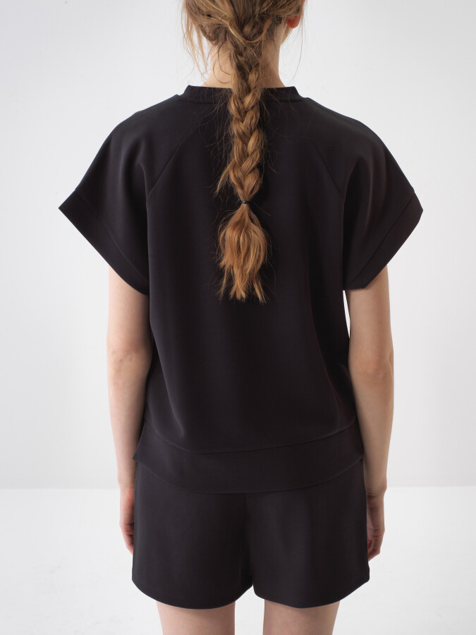 Siyah Modal Karışımlı Oversize Bluz - 4