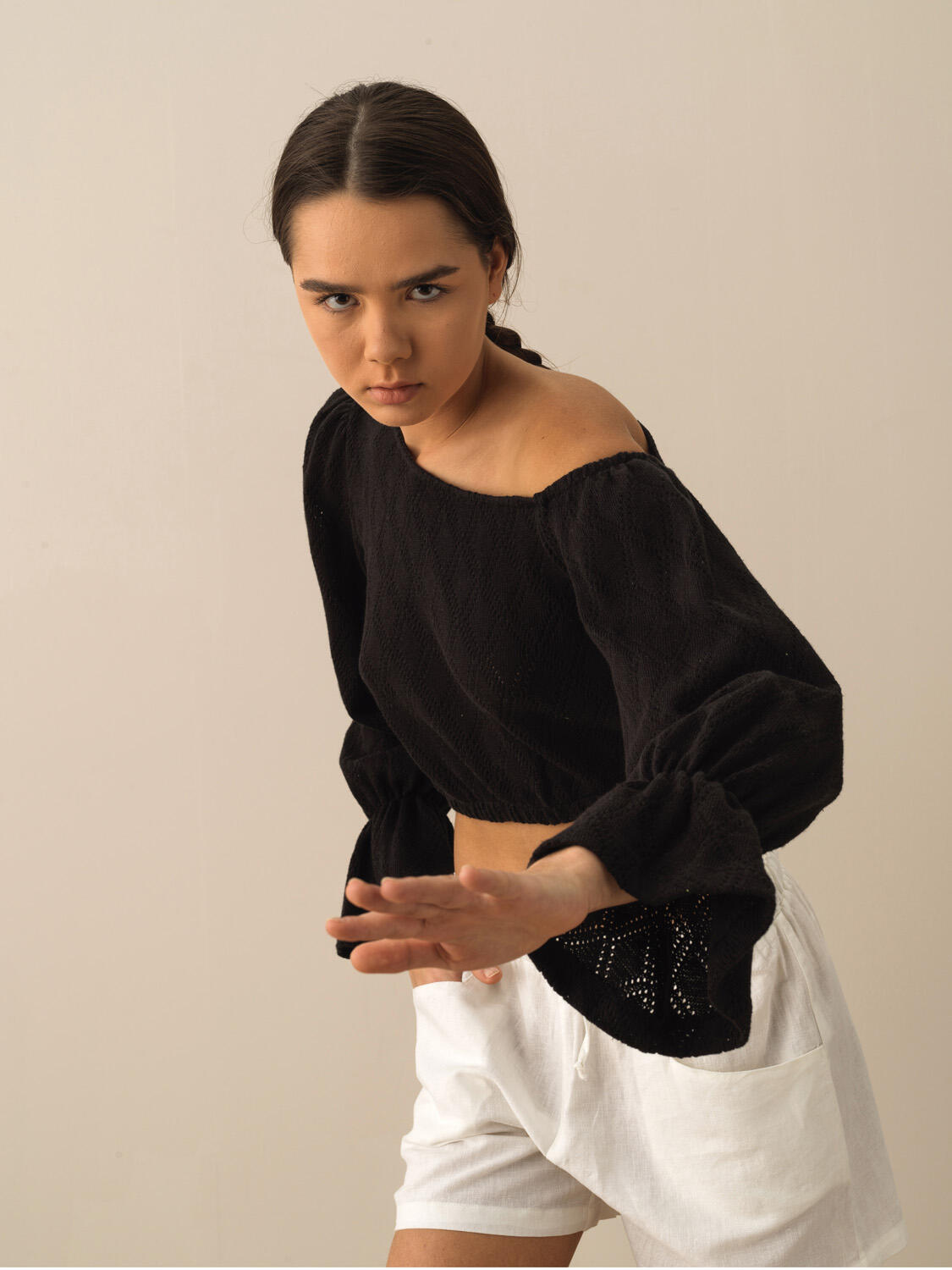 Siyah Pamuk Dokulu Oversize Bluz