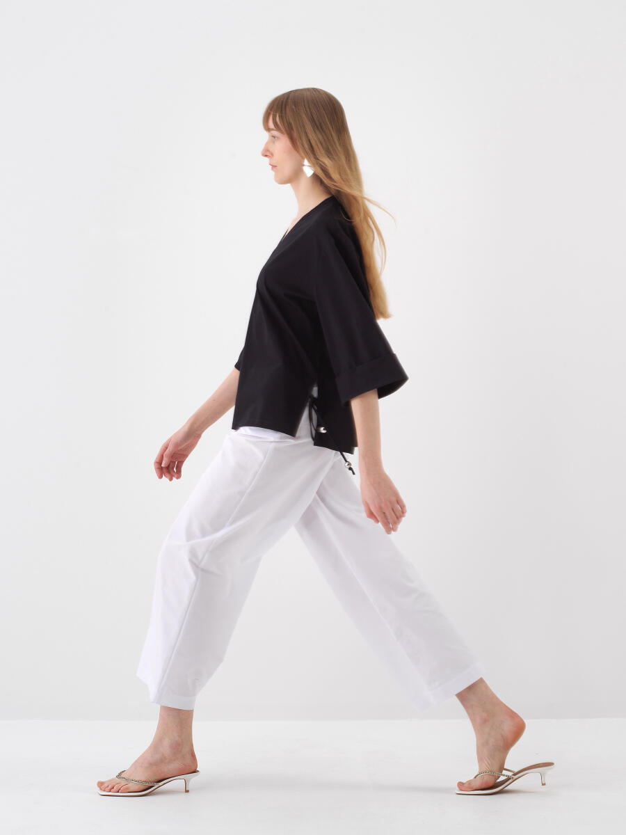 Siyah Pamuk Dokulu Oversize Bluz - 3