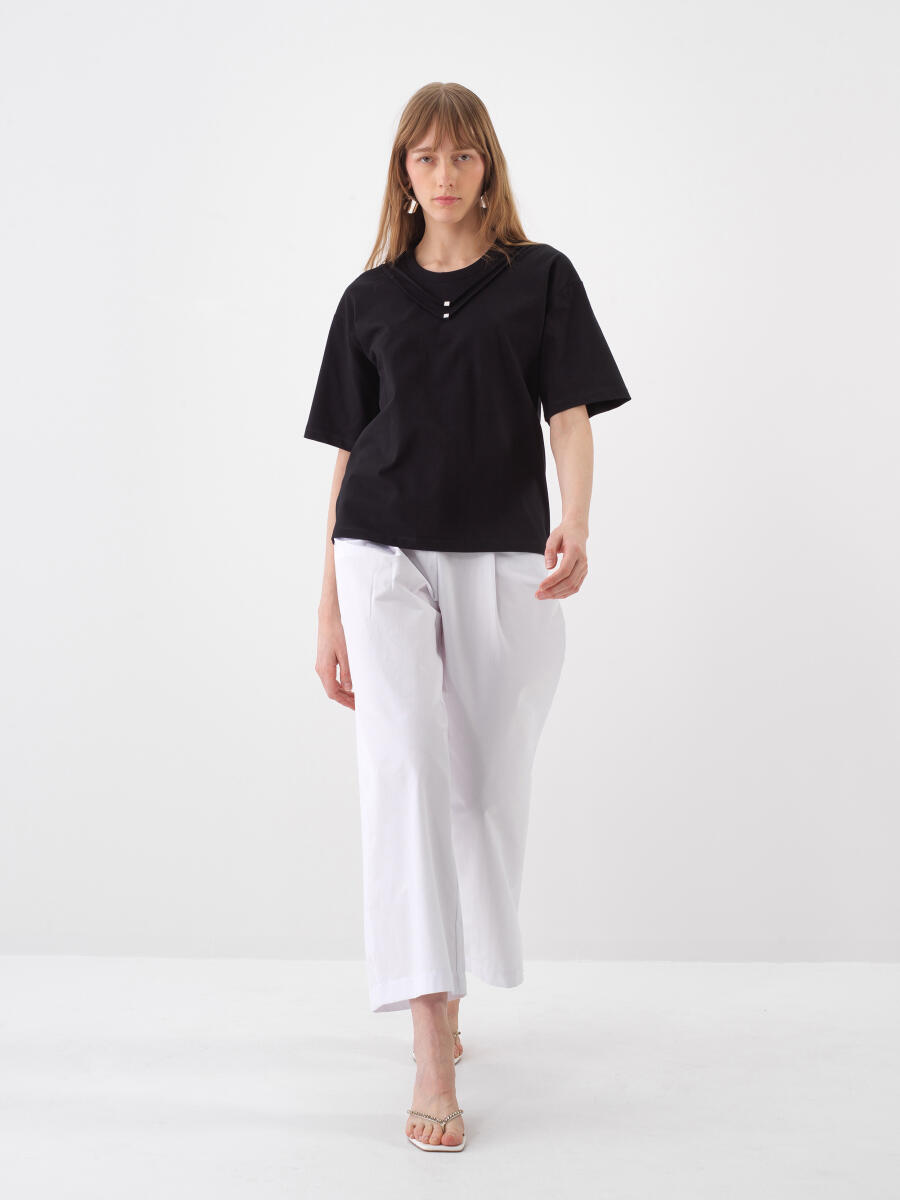 Siyah Pamuk Dokulu Oversize Bluz - 2