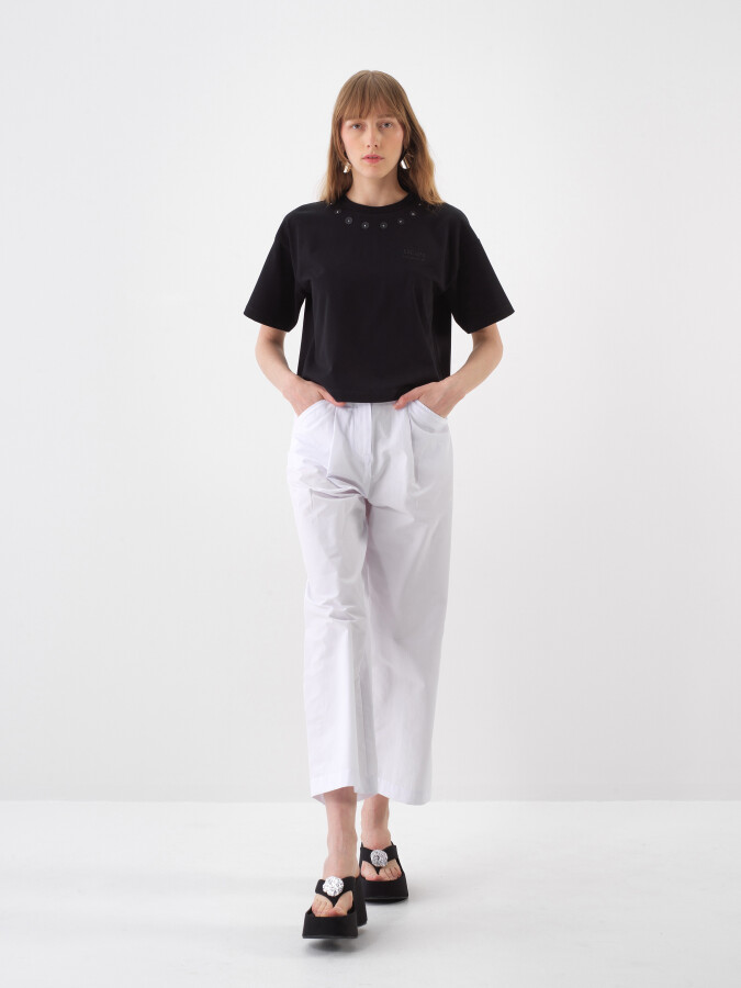 Siyah Pamuk Dokulu Oversize Bluz - 2