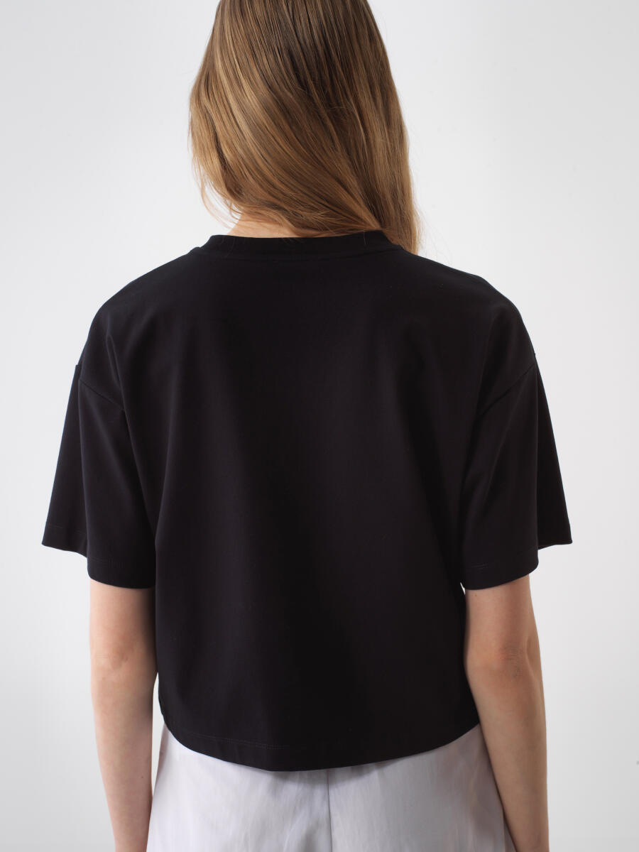 Siyah Pamuk Dokulu Oversize Bluz - 4