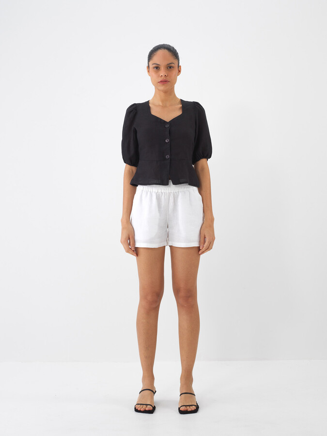 Siyah %100 Keten Regular Fit Bluz (1)