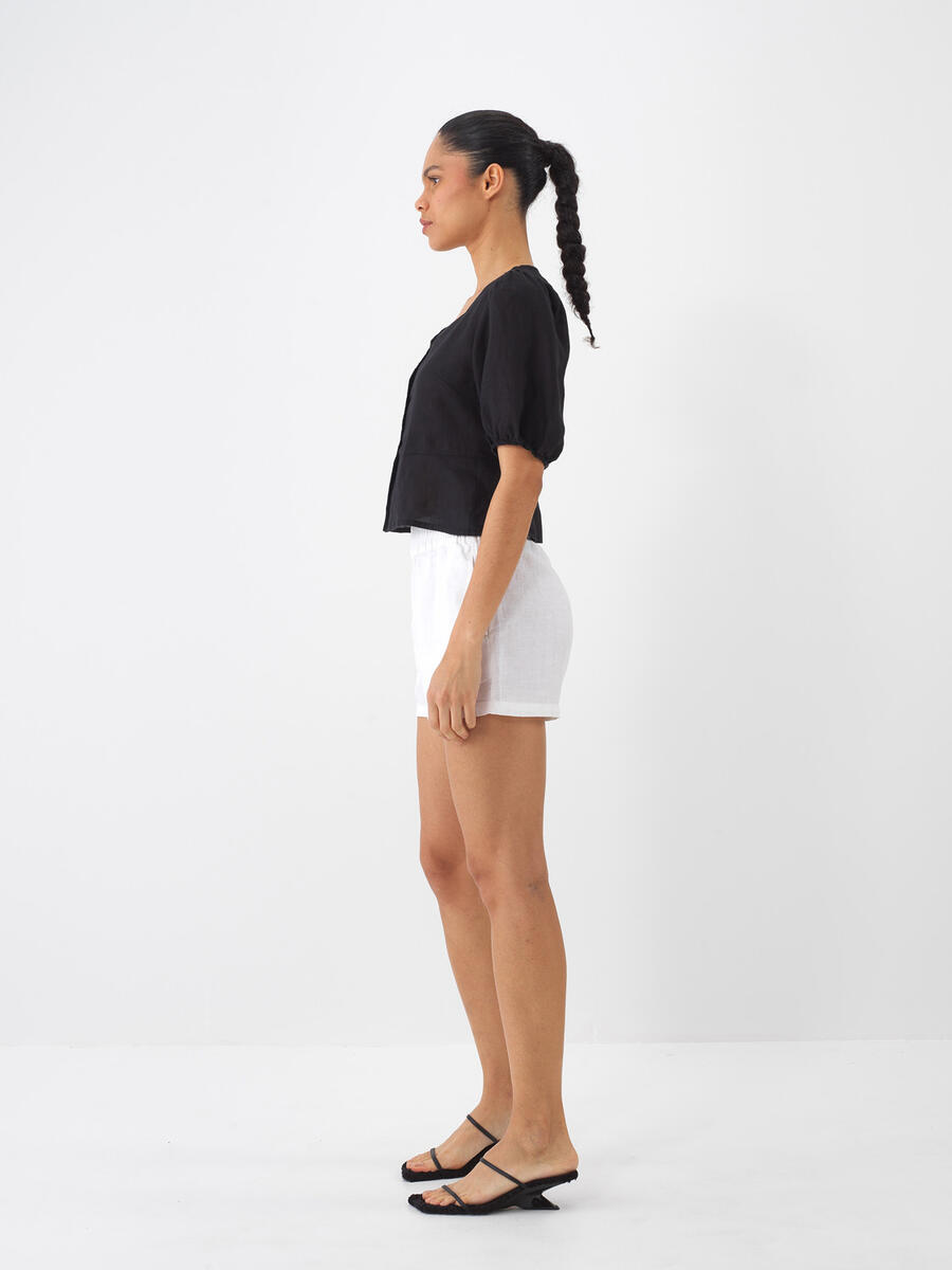 Siyah %100 Keten Regular Fit Bluz - 4