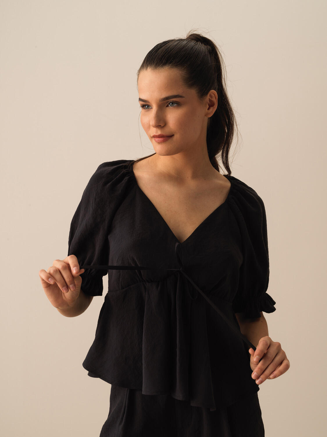 Siyah Modal Karışımlı Regular Fit Bluz