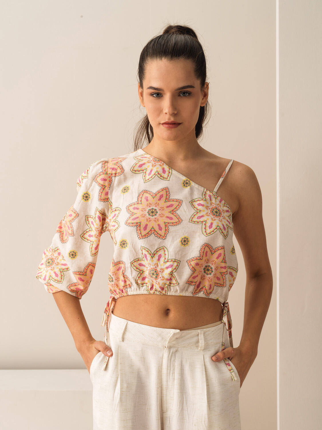 Turuncu Keten Karışımlı Regular Fit Bluz