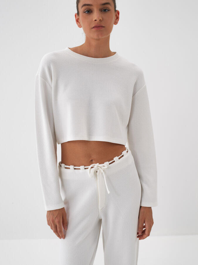 Xint Toptan Ekru Esnek Dokulu Regular Fit Bluz