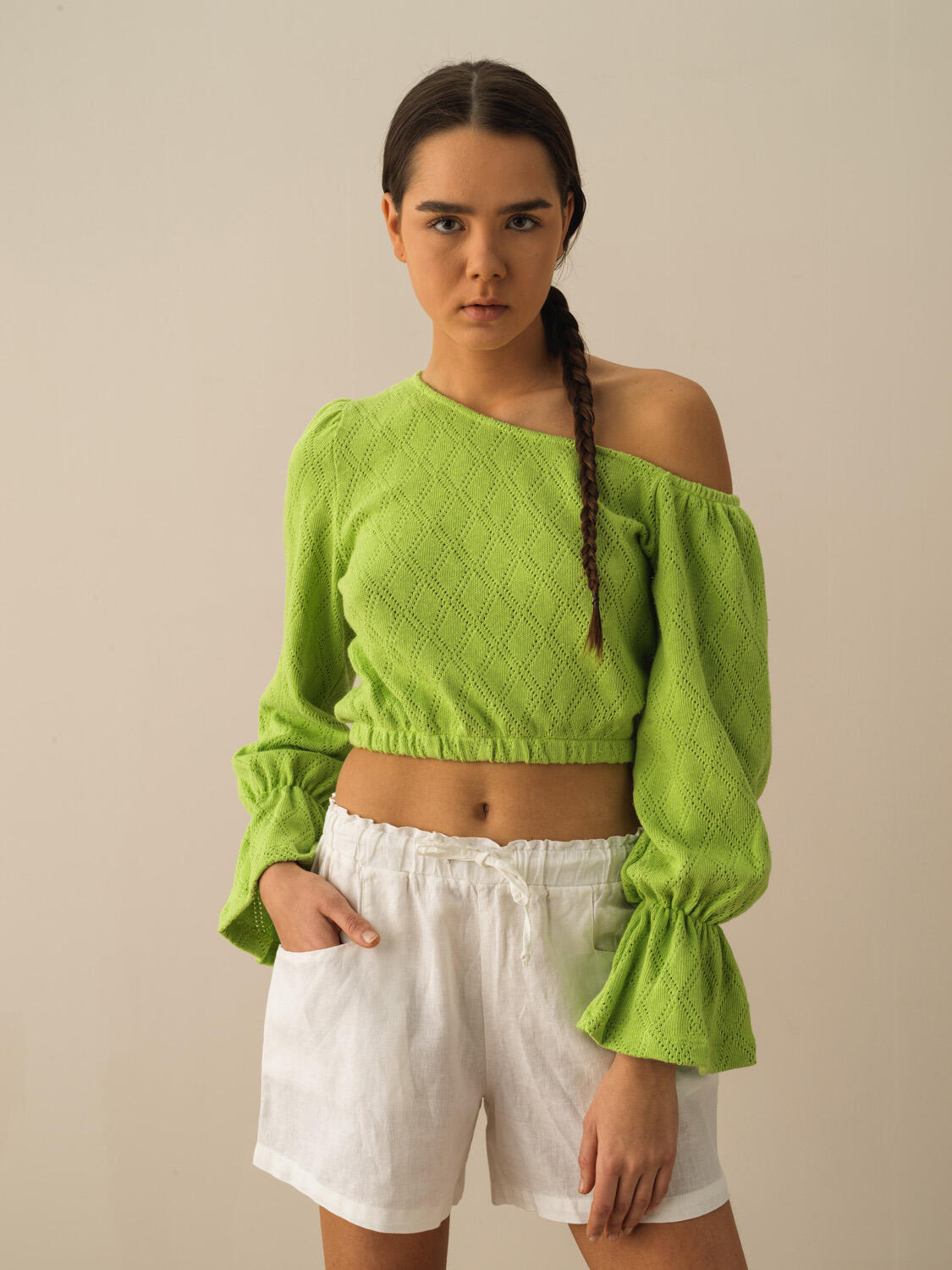 Yeşil Pamuk Dokulu Oversize Bluz