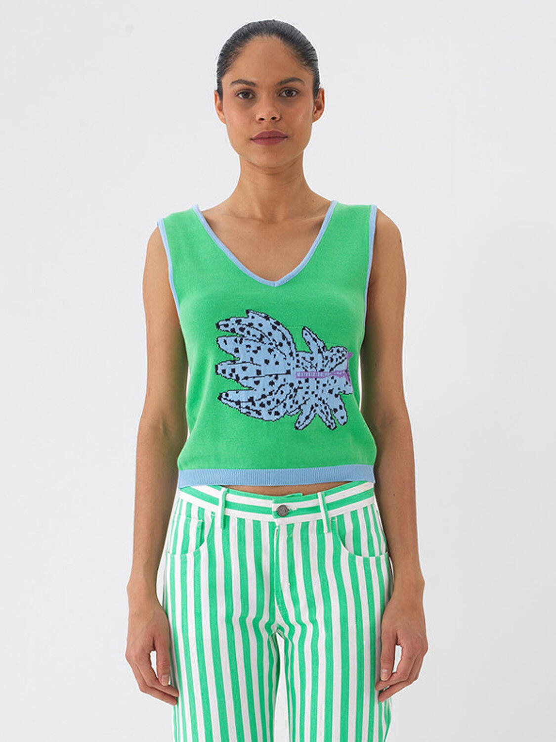 Yeşil Pamuk Dokulu Regular Fit Bluz - 1