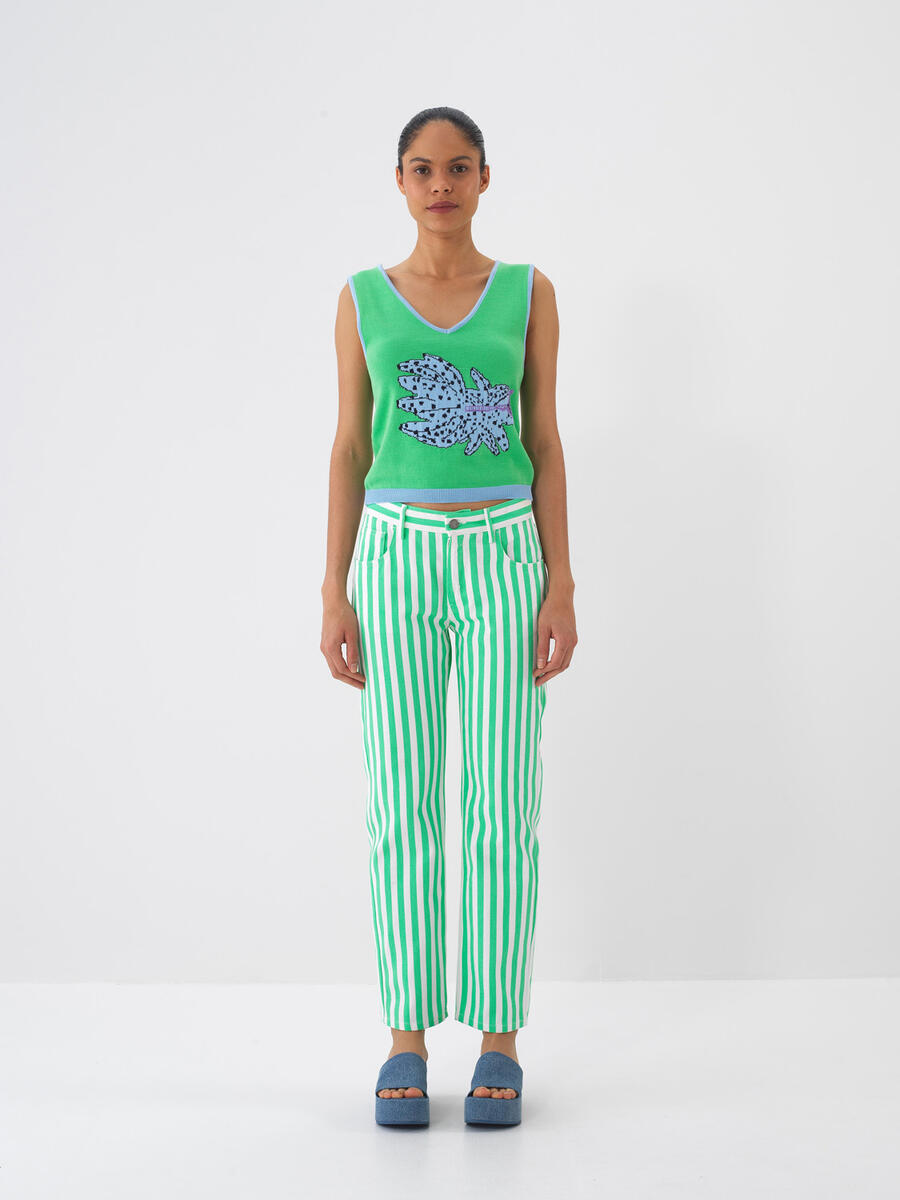 Yeşil Pamuk Dokulu Regular Fit Bluz - 2