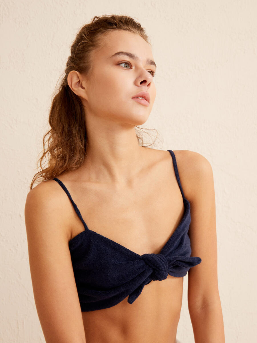 Lacivert Slim Fit Pamuklu Havlu Body Tişört - 4