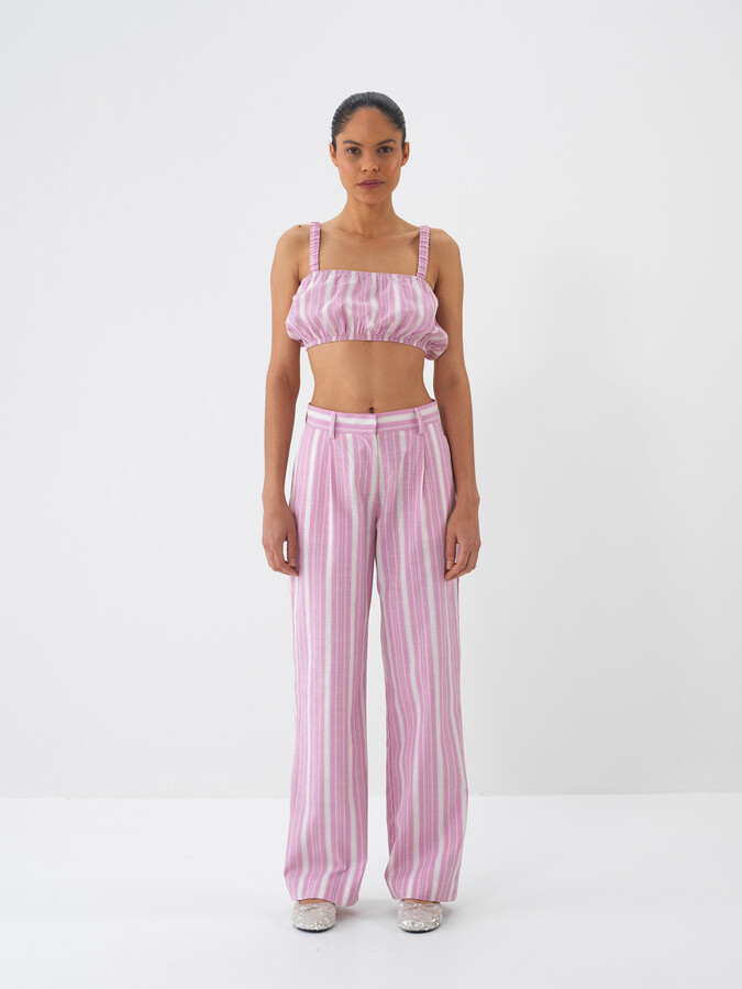 Pembe Keten Karışımlı Regular Fit Büstiyer