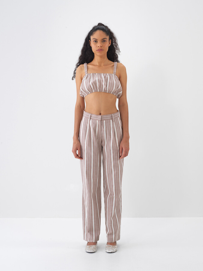 Taş Rengi Keten Karışımlı Regular Fit Büstiyer