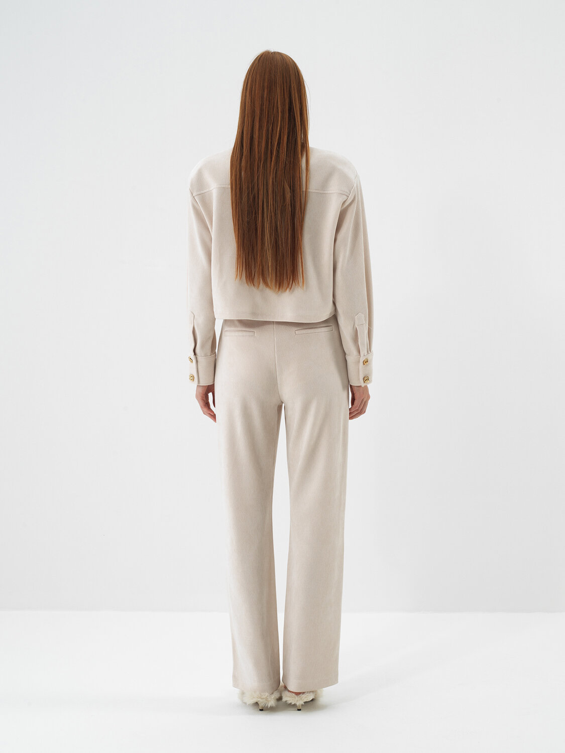 Bej Lüks Dokulu Soft Kadife Regular Fit Ceket - Xint