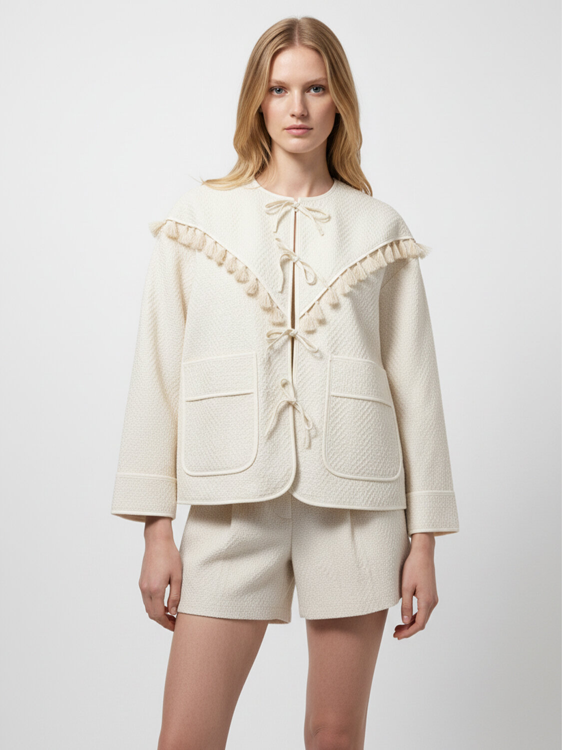 Bej Pamuk Dokulu Oversize Ceket