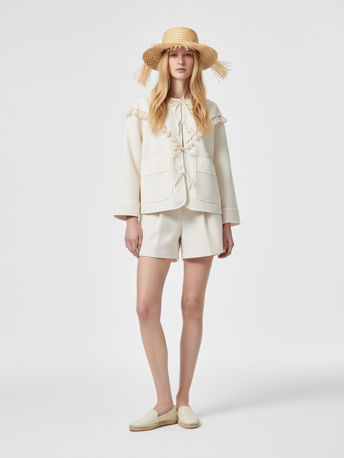 Bej Pamuk Dokulu Oversize Ceket - 2