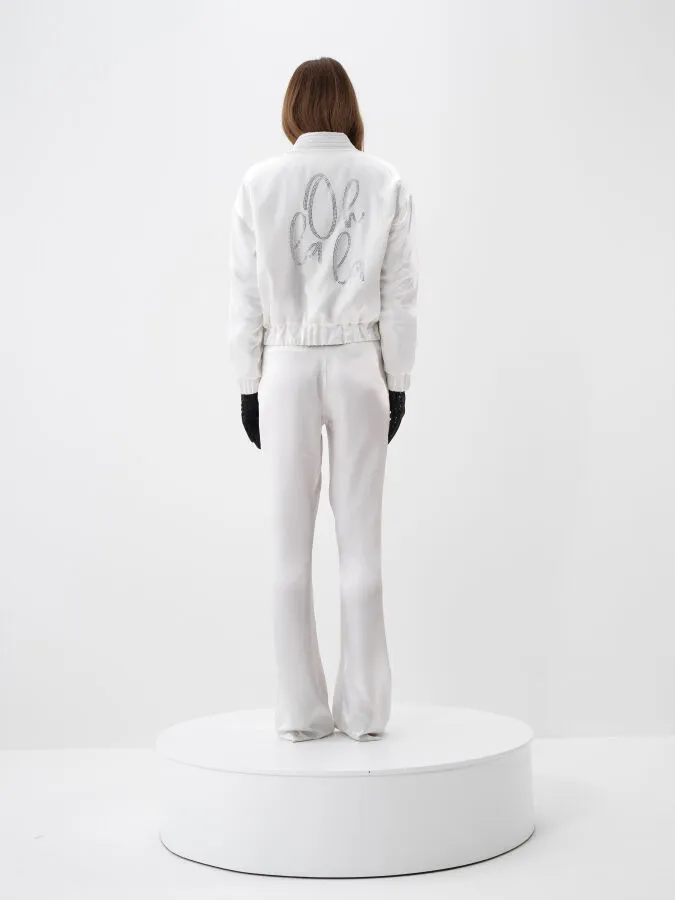 Beyaz İpeksi Saten Oversize Ceket - Xint