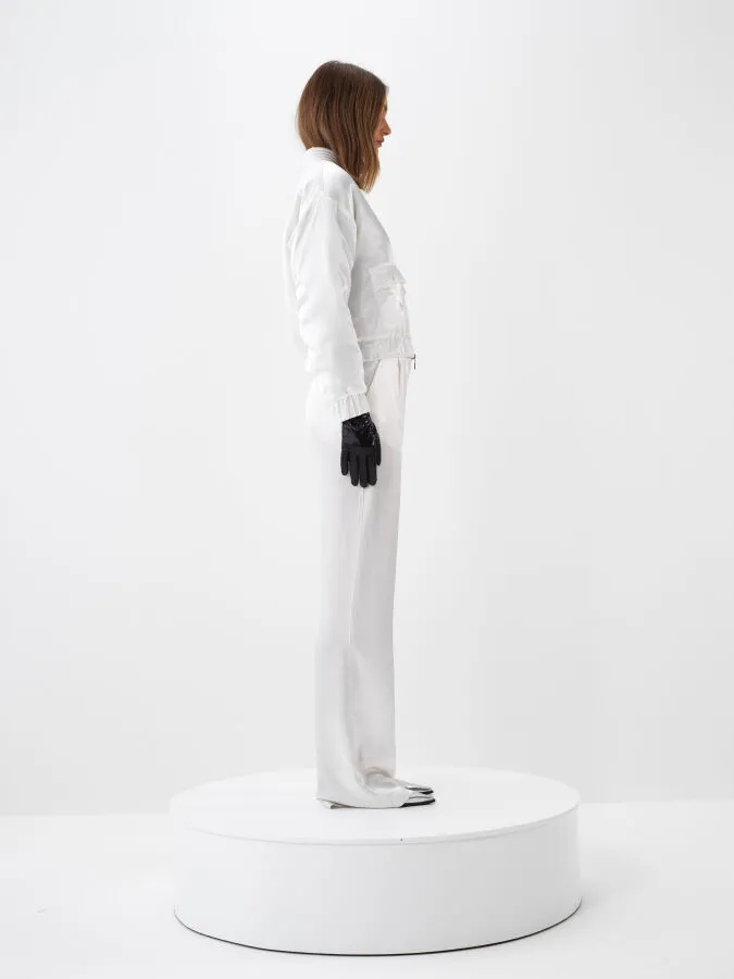 Beyaz İpeksi Saten Oversize Ceket - Xint