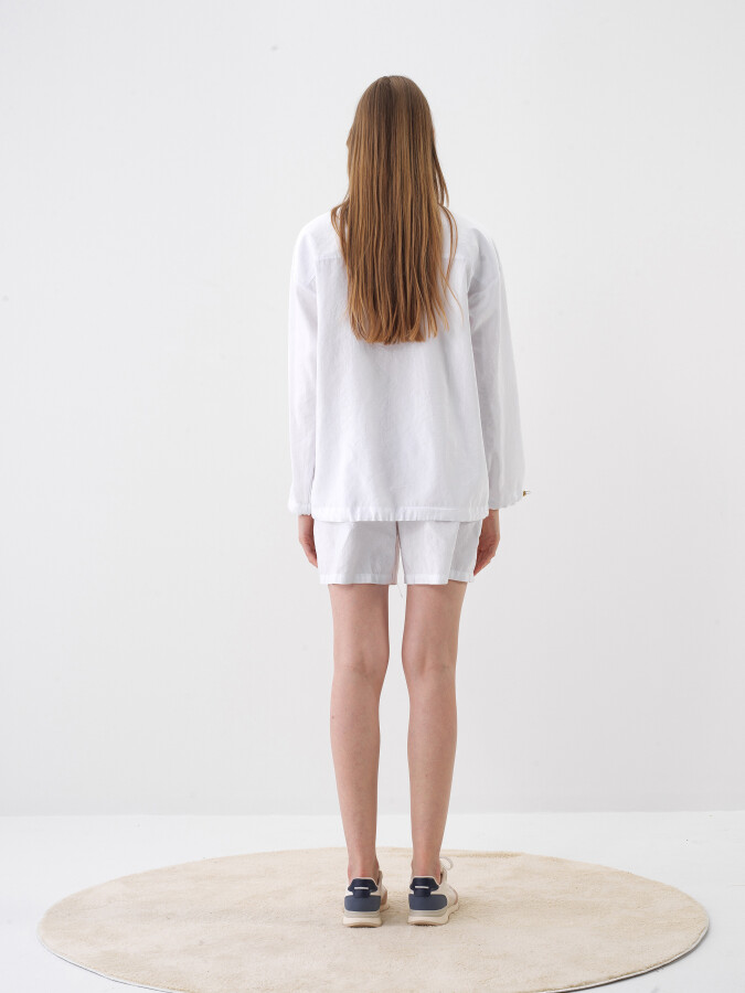 Beyaz Formunu Koruyan Oversize Ceket - 5