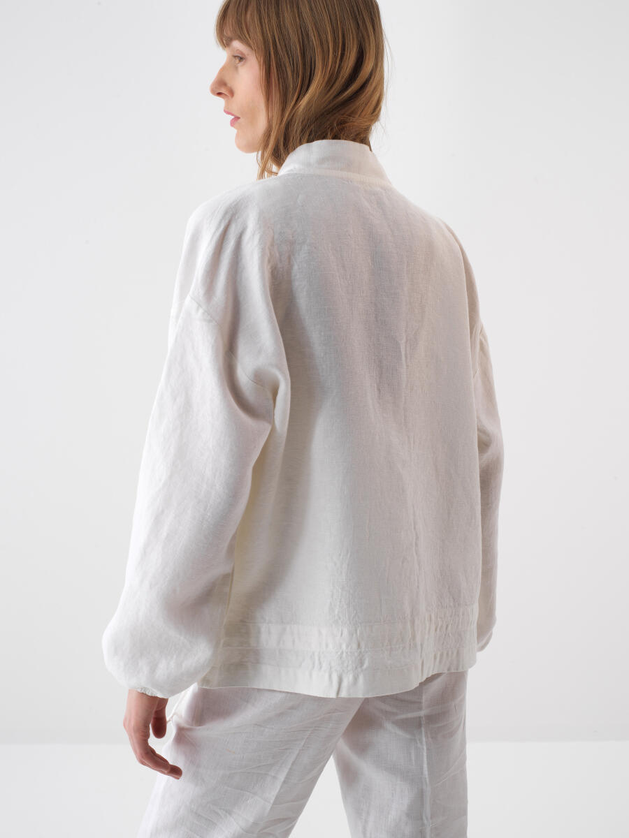 Beyaz %100 Keten Oversize Ceket - 4