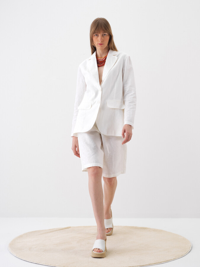 Kırık Beyaz %100 Keten Regular Fit Ceket (1)