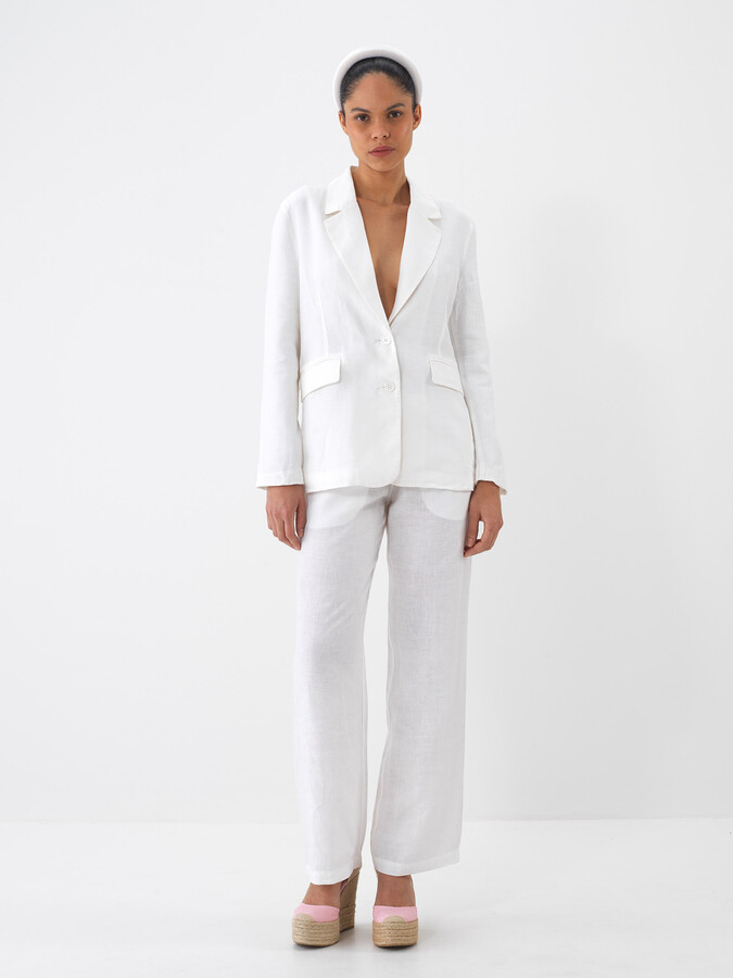 Beyaz %100 Keten Regular Fit Ceket (1)