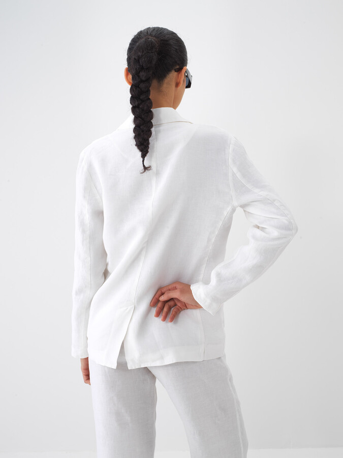 Beyaz %100 Keten Regular Fit Ceket (4)