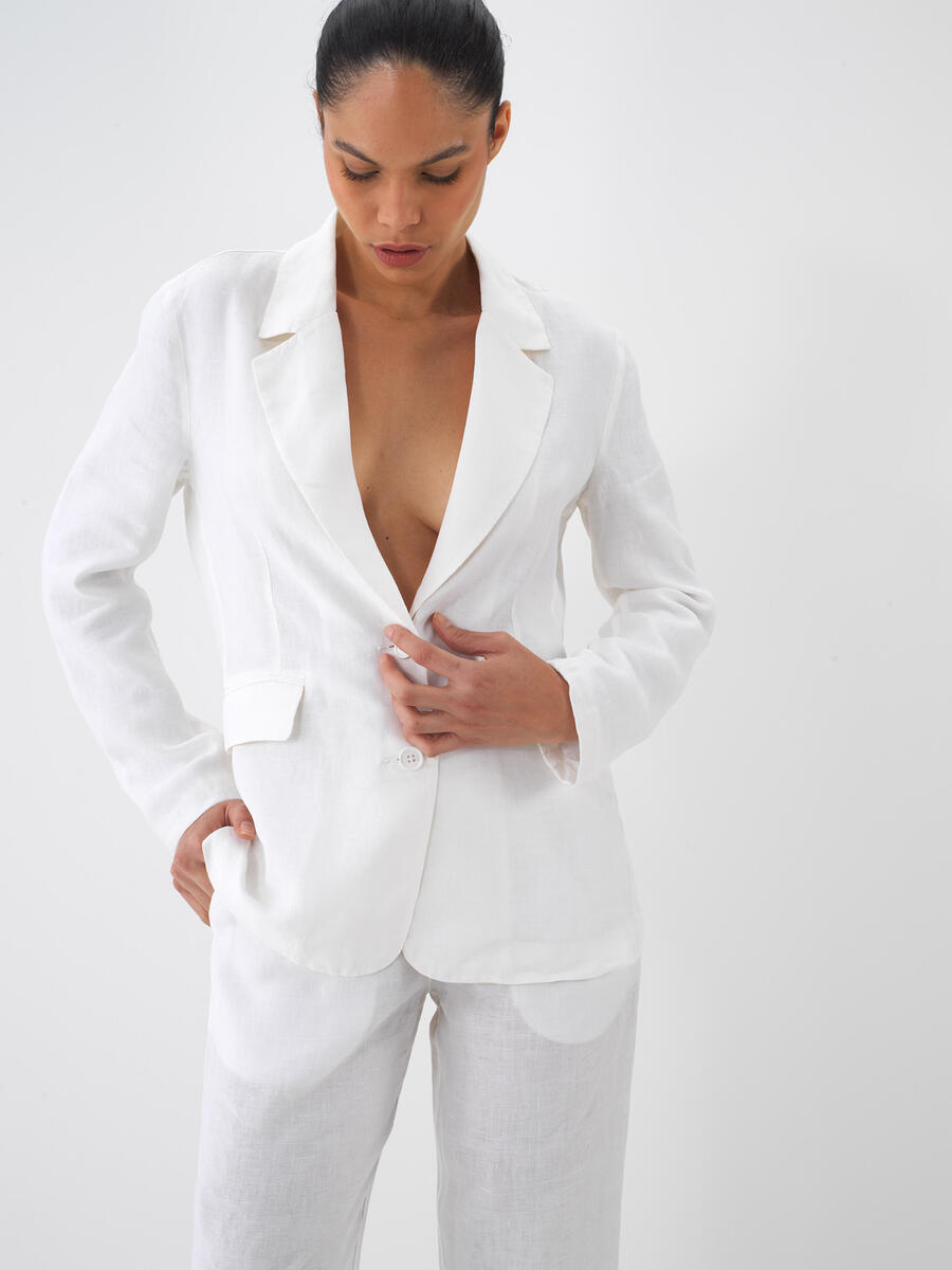 Beyaz %100 Keten Regular Fit Ceket (3)