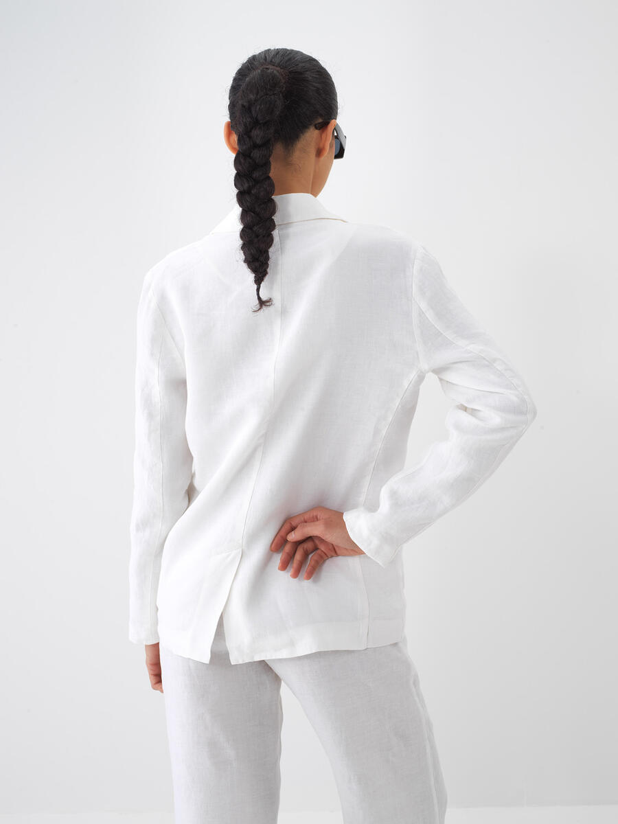 Beyaz %100 Keten Regular Fit Ceket (4)