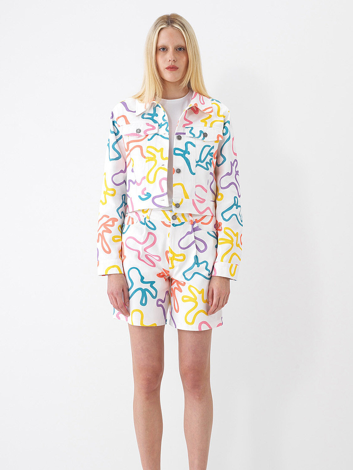 Beyaz Pamuk Dokulu Regular Fit Ceket