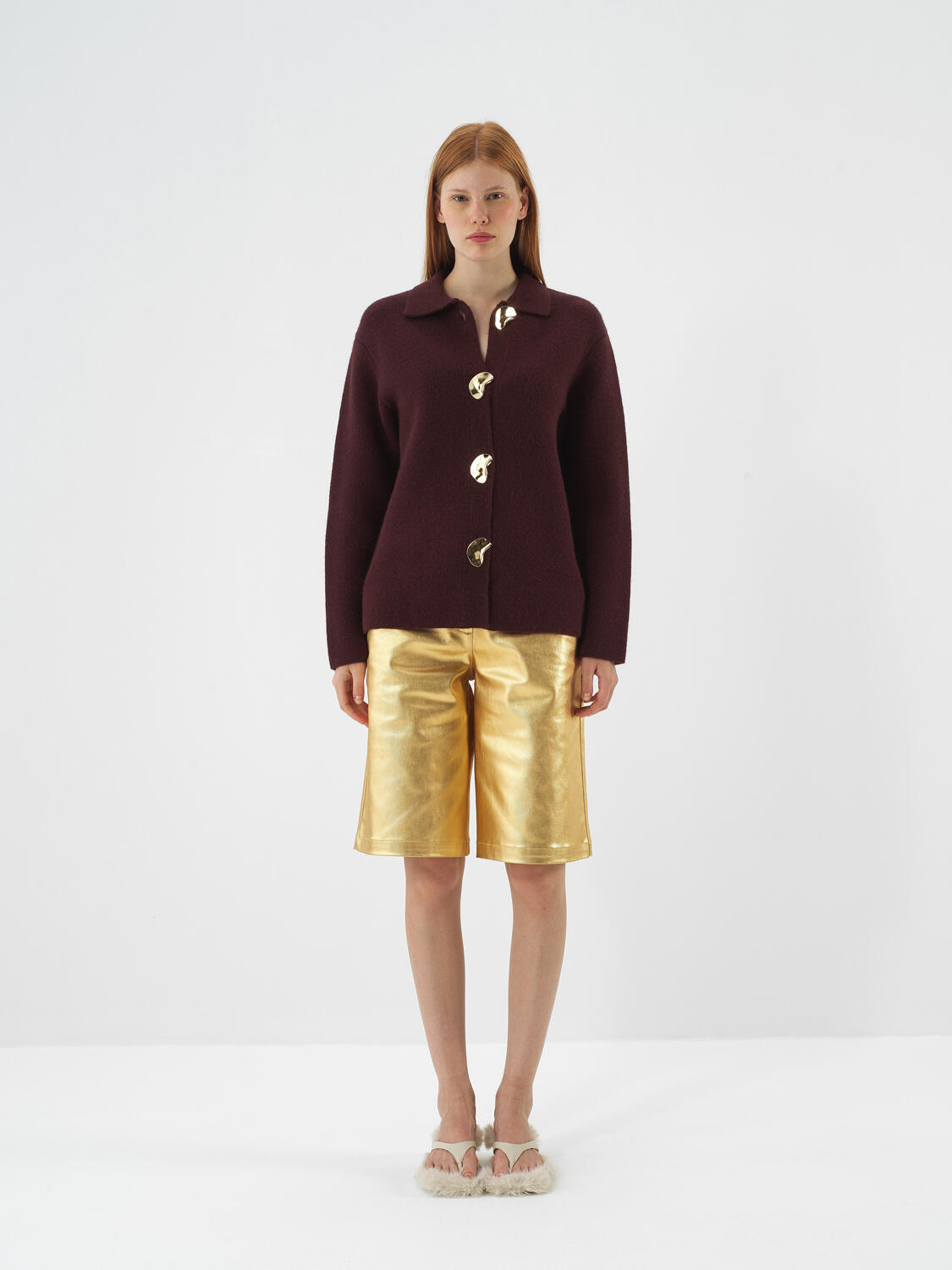 Bordo Doğal Yün Dokulu Oversize Ceket