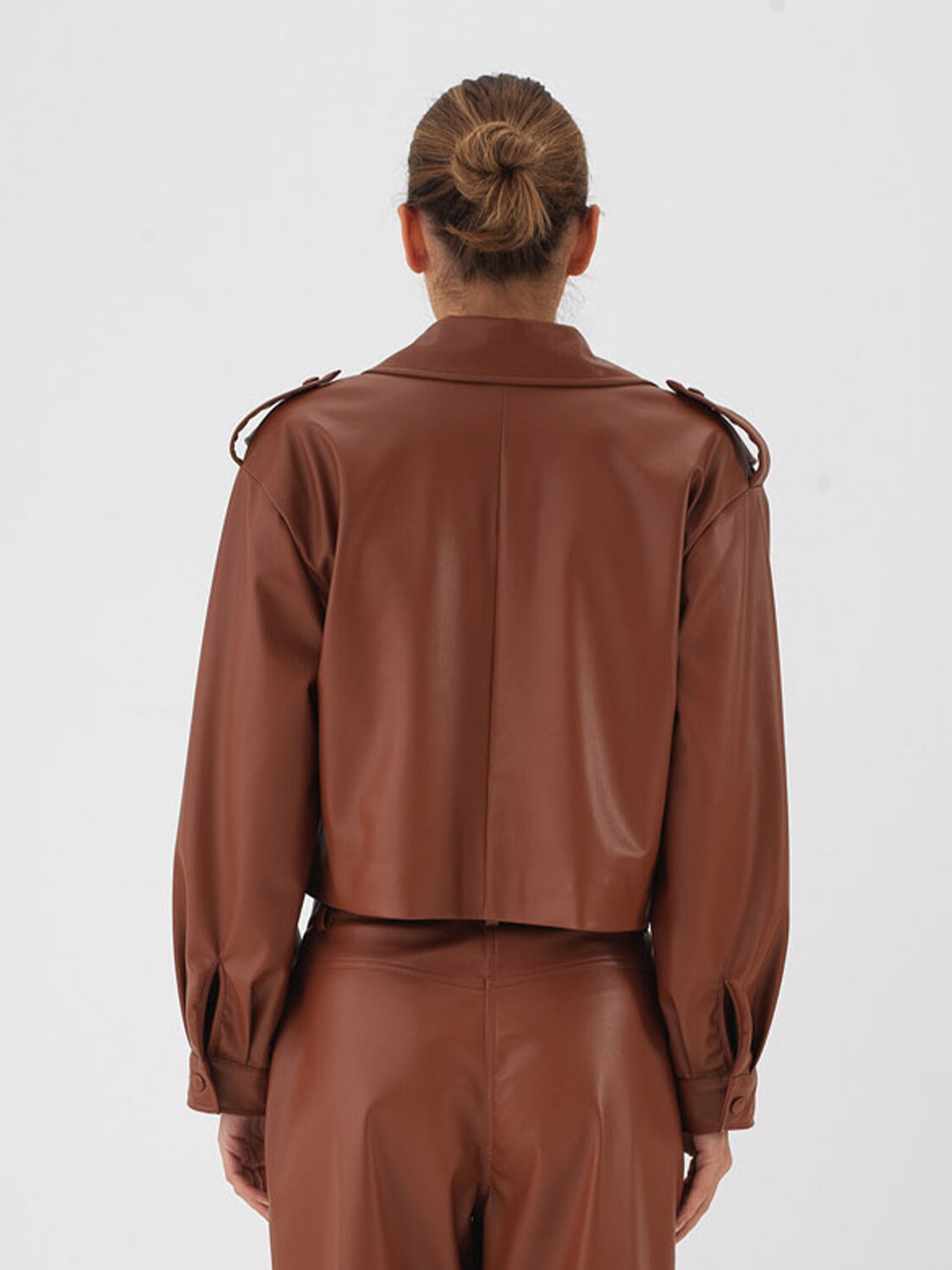 Camel Deri Görünümlü Oversize Ceket - Xint